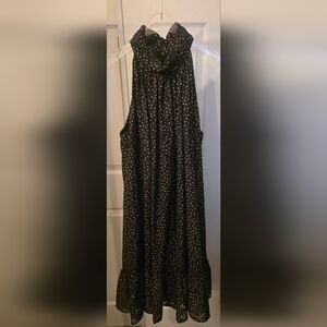 Sleeveless Polka Dot High-Neck Midi Dress